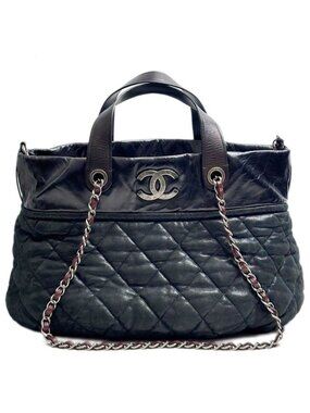 Chanel Bag Quilted Chain Shoulder in the Mix CC Logo Black Silver Sparkle